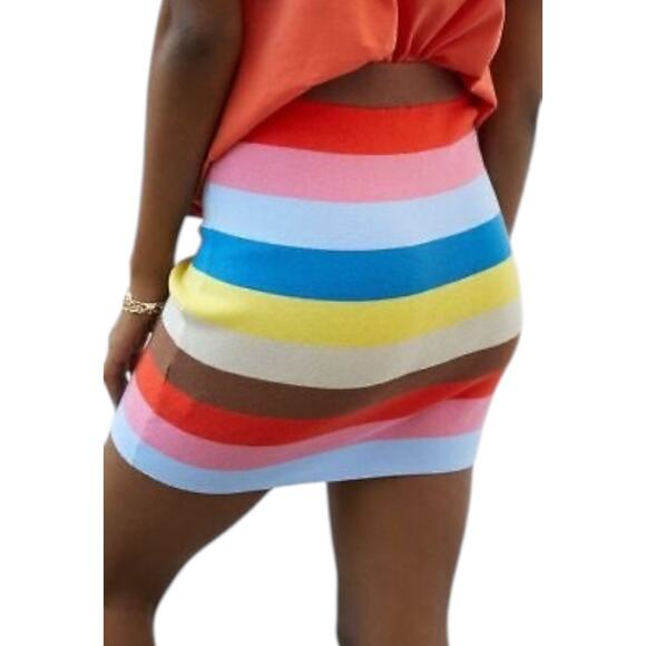 Anthropologie Kule Misty Rainbow Striped Mini Skirt Small S Knit Stretch Bright - Picture 2 of 8